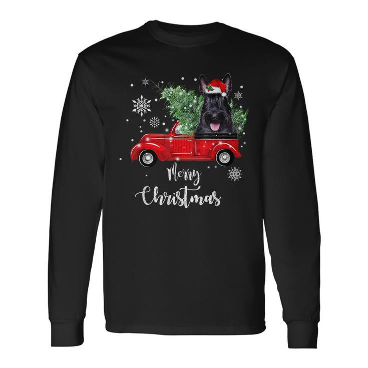 Scottish Terrier Ride Red Truck Christmas Pajama Long Sleeve T-Shirt
