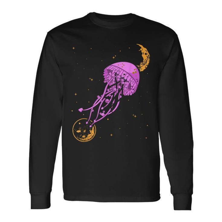 Sea Creature Ocean Animals Moon Space Jellyfish Long Sleeve T-Shirt