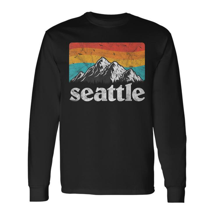 Seattle Washington Retro 70S 80S Mountains Nature Distressed Long Sleeve T-Shirt
