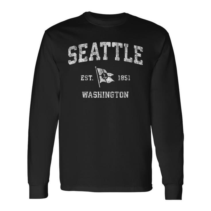 Seattle Washington Wa Vintage Boat Anchor Flag Long Sleeve T-Shirt