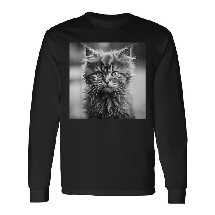 Selkirk Rex Cat Cinematic Black And White Photography Long Sleeve T-Shirt