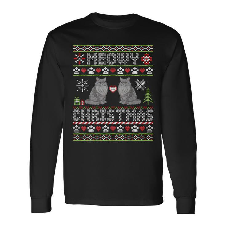 Selkirk Rex Cats Together Merry Meowy Christmas Day Sweater Long Sleeve T-Shirt