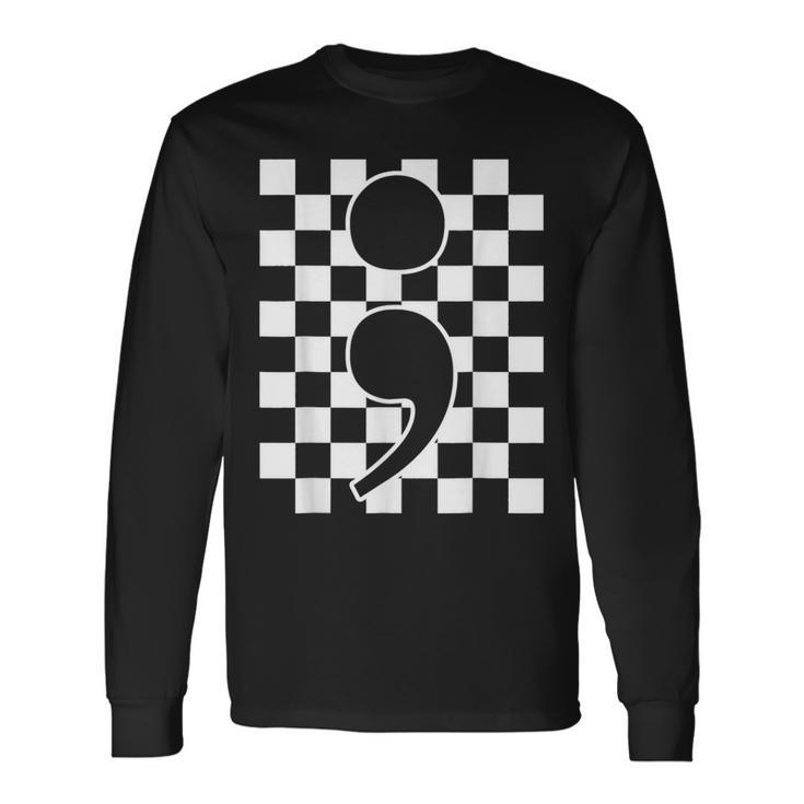 Semicolon Mental Health Matters Awareness Retro Checkered Long Sleeve T-Shirt