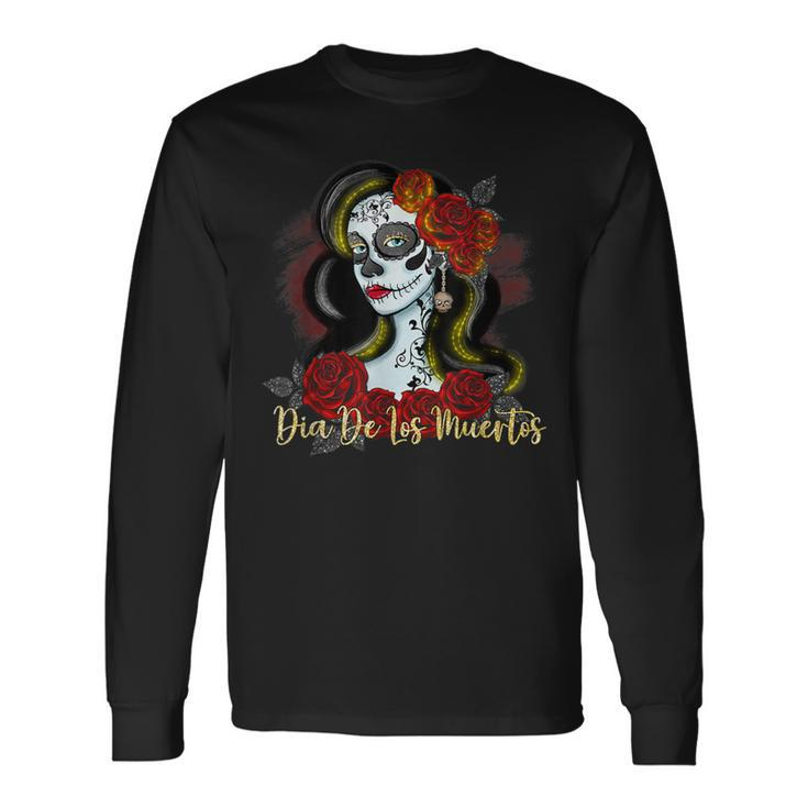 Senora Lady Roses Mexican Dead Day Of Dia De Los Muertos Long Sleeve T-Shirt Gifts ideas