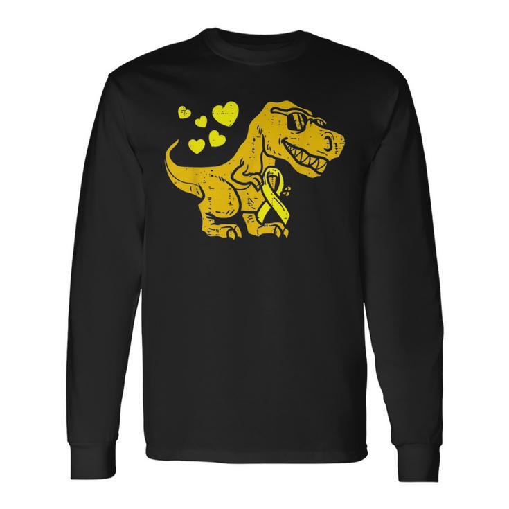 In September We Wear Gold Dinosaur T Rex Childhood Cancer Long Sleeve T-Shirt