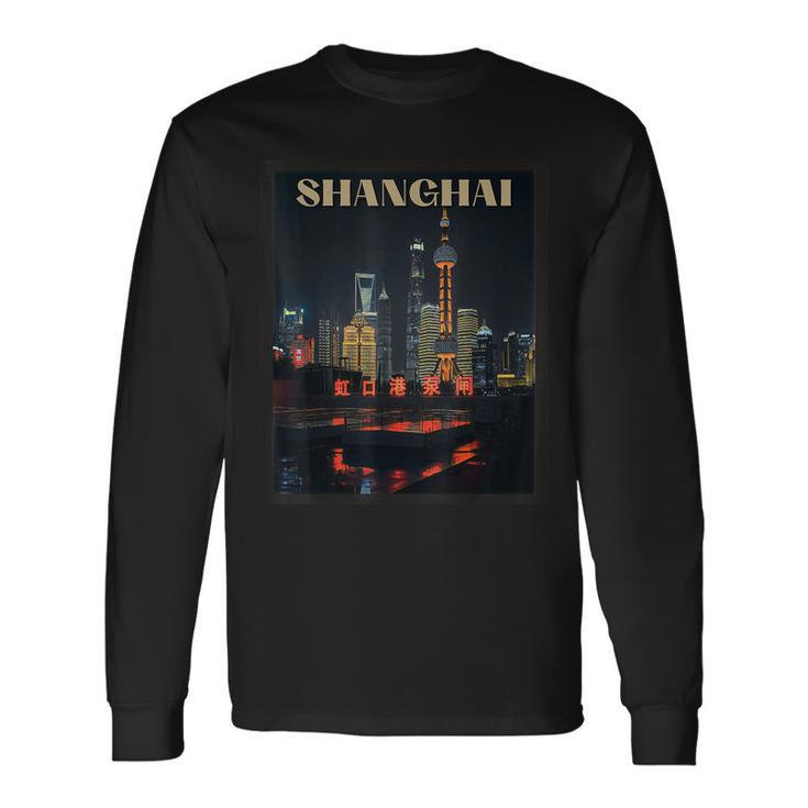 Shanghai Art China Vintage Travel Pearl Tower Long Sleeve T-Shirt Gifts ideas
