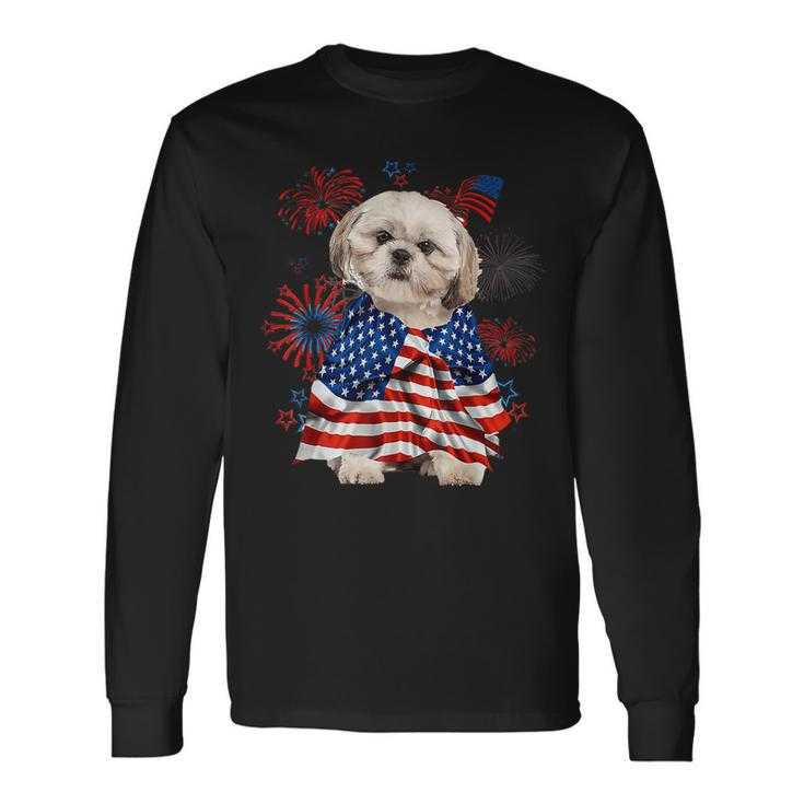 Shih Tzu Dog American Usa Flag 4Th Of July Dog Lover Owner Long Sleeve T-Shirt T-Shirt