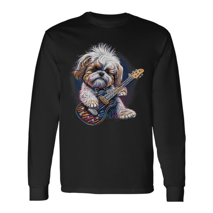 Shih Tzu Dog Playing Electric Guitar Rock Long Sleeve T-Shirt T-Shirt