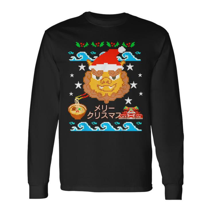 Shisa Dogs Ugly Christmas Sweater Okinawa Japan Party Long Sleeve T-Shirt