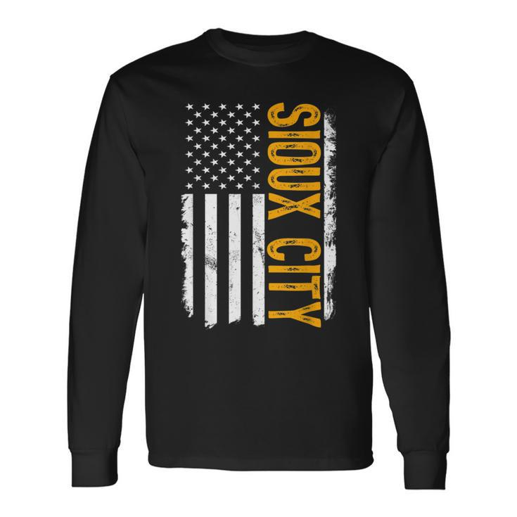 Sioux City State Iowa Residents American Flag Long Sleeve T-Shirt