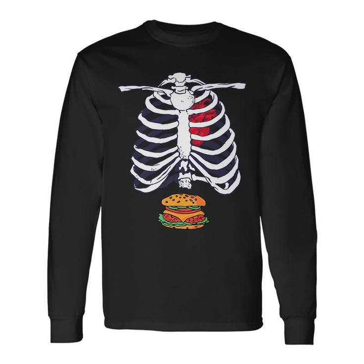 Skeleton Burger Halloween Foodie Scary Food Lover Hamburger Long Sleeve T-Shirt T-Shirt
