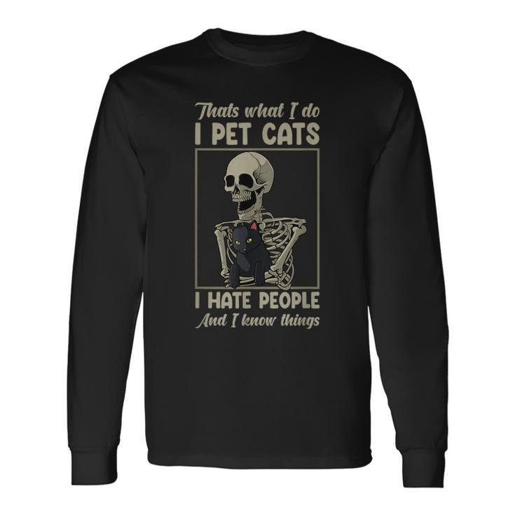 Skeleton Cat Kitten Lover Grumpy Skull Kitty Pet Owner Long Sleeve T-Shirt