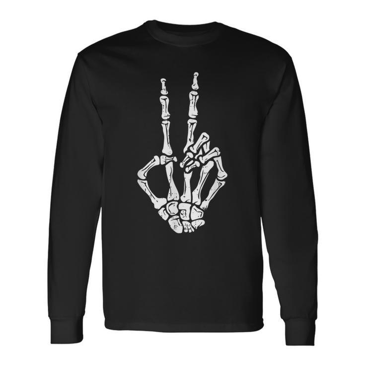 Skeleton Hand Peace Sign Halloween Costume Bones Long Sleeve T-Shirt
