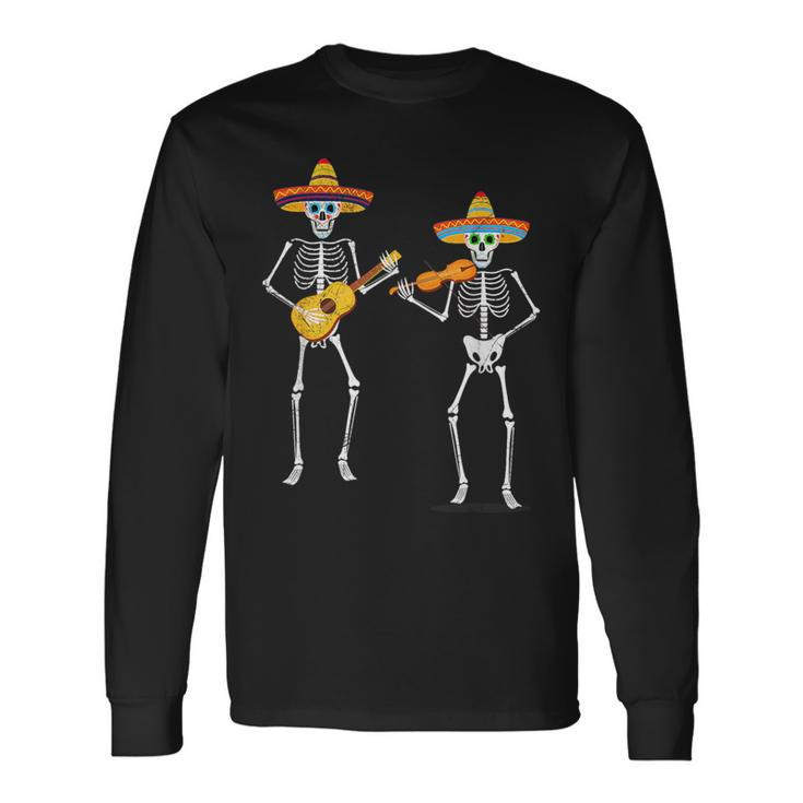 Skeleton Sombreros Guitar Fiesta Cinco De Mayo Mexican Party Long Sleeve T-Shirt