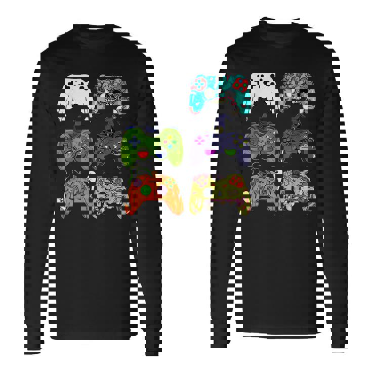 Skeleton Zombie Gaming Controllers Halloween For Gamer Boys Long Sleeve T-Shirt