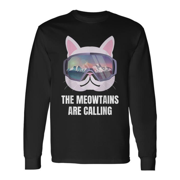 Skiing Cat Lover The Meow-Tains Are Calling Skier Long Sleeve T-Shirt