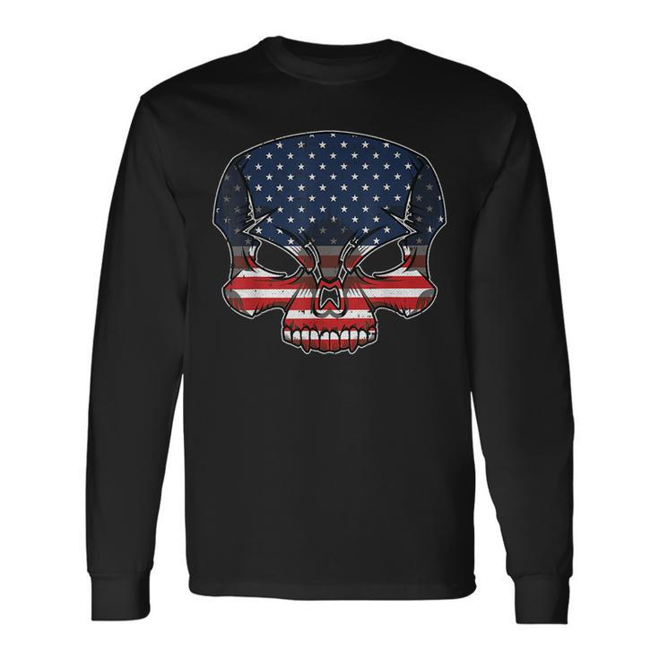 Skull American Flag 4Th Of July Cool Skeleton Patriotic Patriotic Long Sleeve T-Shirt T-Shirt