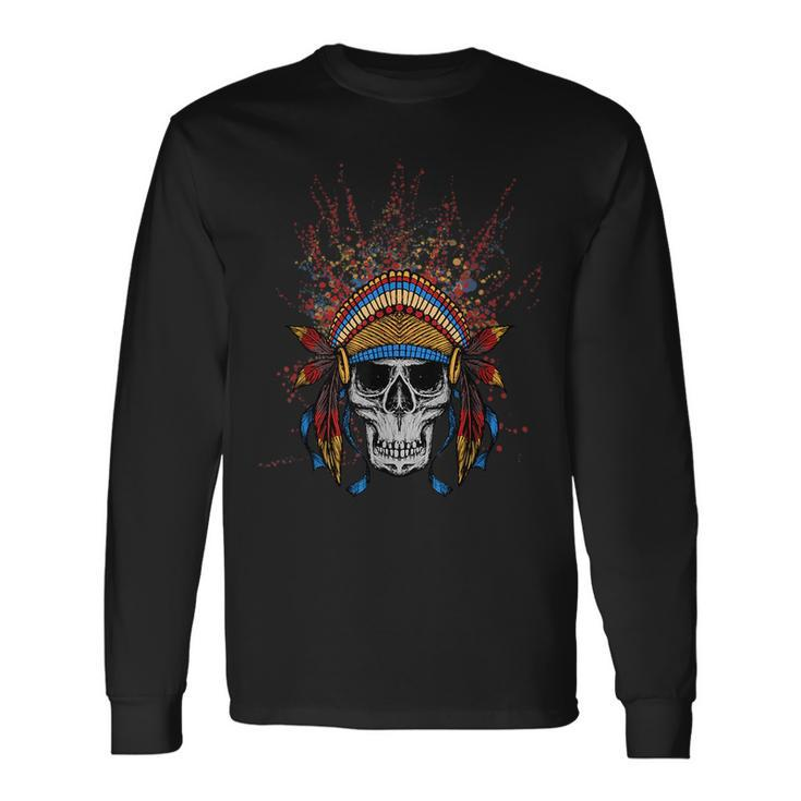 Skull And Headdress Native American Indian Long Sleeve T-Shirt T-Shirt