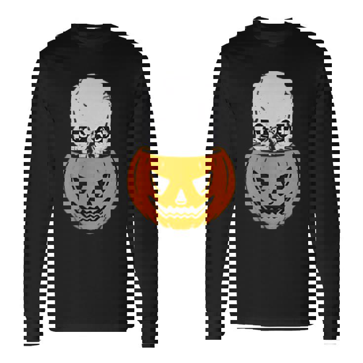 Skull Pumpkin Halloween Subtle Minimal Trick Or Treat Halloween Long Sleeve T-Shirt
