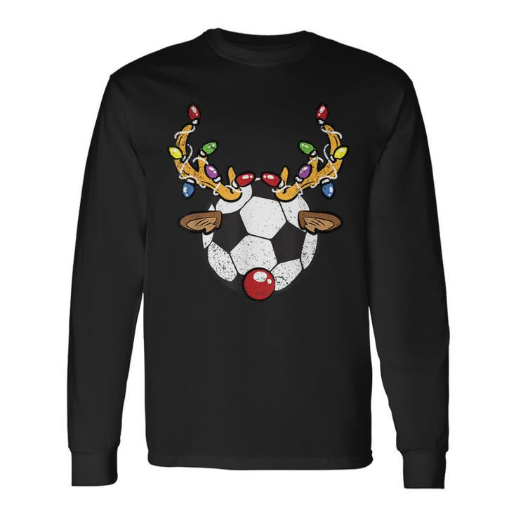 Soccer Ball Reindeer Christmas Pajama X-Mas Lights Sport Long Sleeve T-Shirt