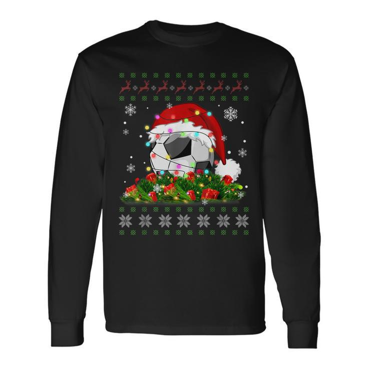 Soccer Ugly Sweater Christmas Pajama Lights Sport Lover Long Sleeve T-Shirt