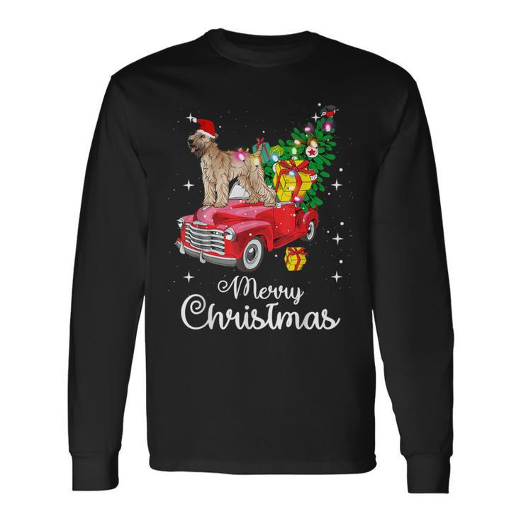 Soft Coated Wheaten Terrier Rides Red Truck Christmas Long Sleeve T-Shirt