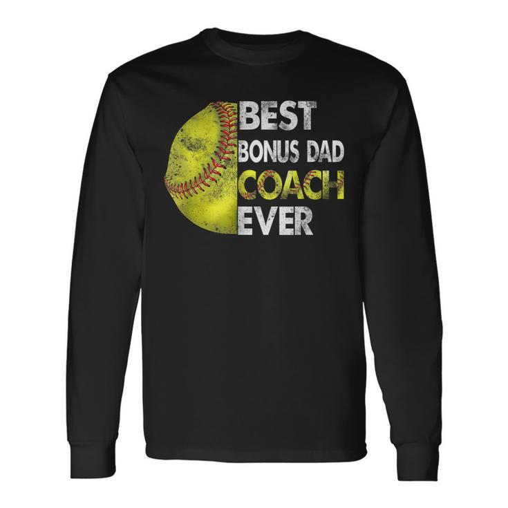 Softball Best Bonus Dad Coach Ever Retro Fathers Day Long Sleeve T-Shirt