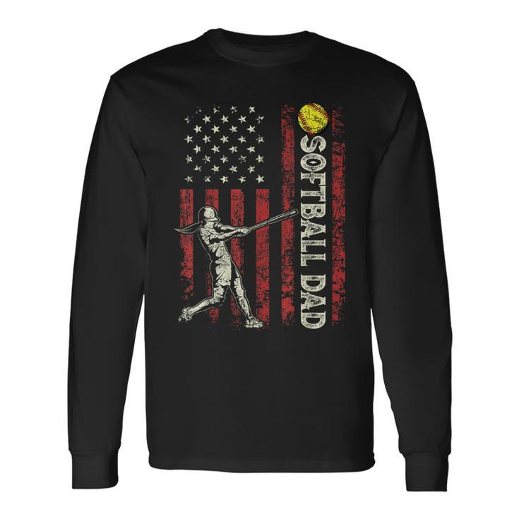 Softball Dad Us Flag For Dad Patriotic Fathers Day Long Sleeve T-Shirt T-Shirt