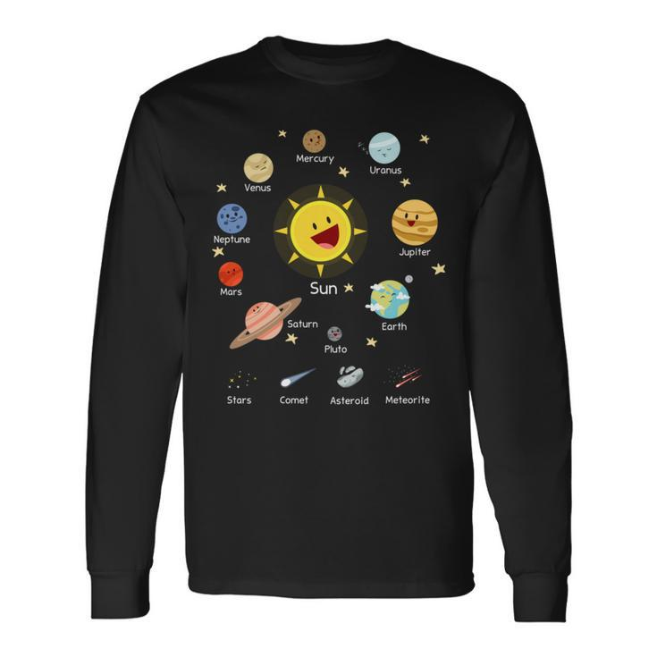 Solar System With Sun Planets Comets And Earth Long Sleeve T-Shirt