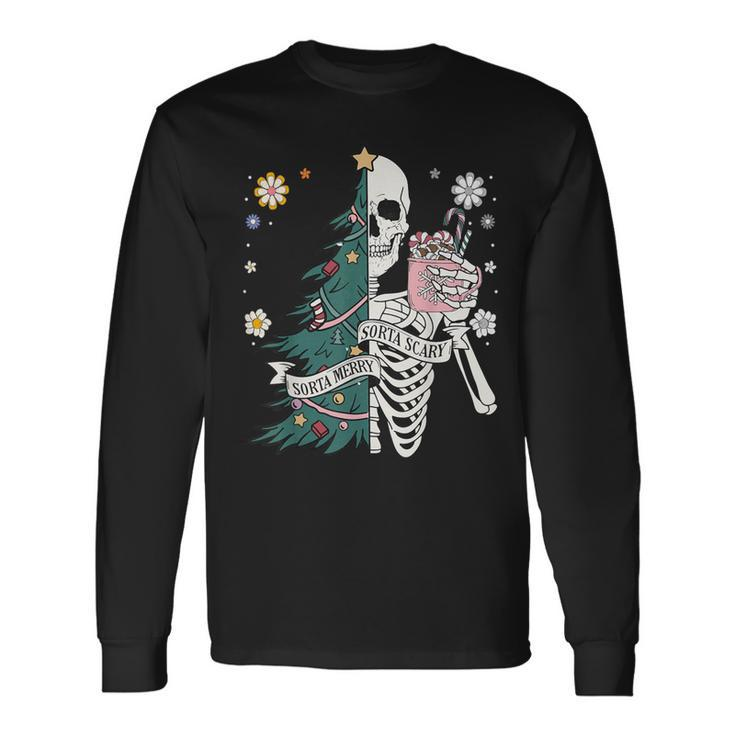 Sorta Scary Merry Sorta Christmas Skeleton Tree Santa Long Sleeve T-Shirt