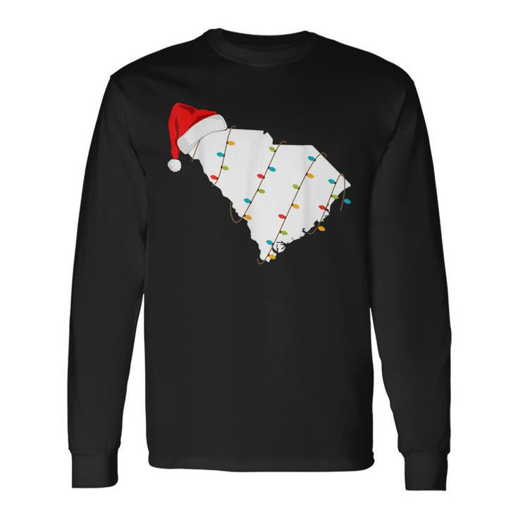 South Carolina Map Christmas With Santa Hat Long Sleeve T-Shirt