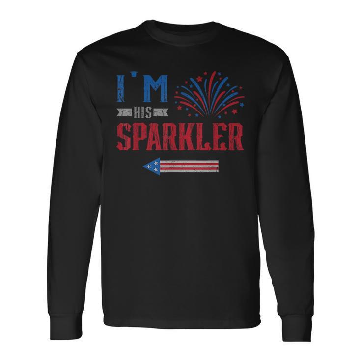 Im His Sparkler Fireworks Usa Flag Couples 4Th Of July Usa Long Sleeve T-Shirt T-Shirt