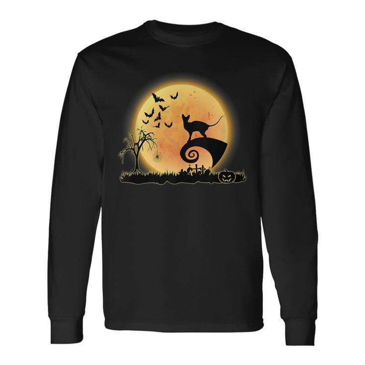 Sphynx Cat Scary And Moon Kitty Halloween Costume Long Sleeve T-Shirt T-Shirt