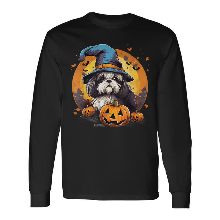 Spooky Shih Tzu Dog Witch Halloween Long Sleeve T-Shirt