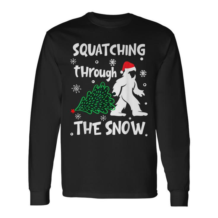 Squatching Through The Snow Christmas Sasquatch Santa Hat Long Sleeve T-Shirt