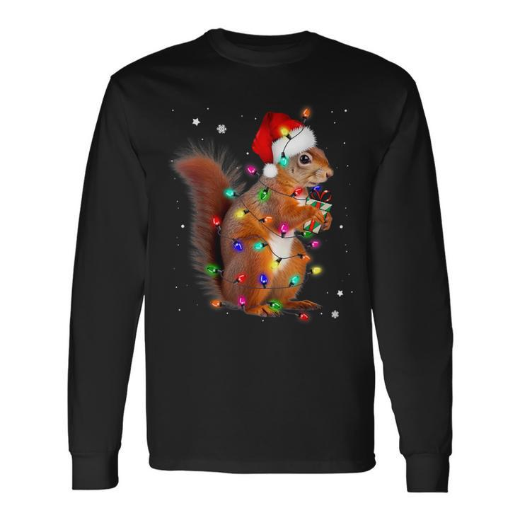 Squirrel Christmas Hat Santa Pajama Squirrels Lover Xmas Long Sleeve T-Shirt