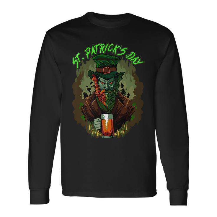 St Patricks Day Horror Scary Dark Leprechaun Spooky Cool Long Sleeve T-Shirt T-Shirt
