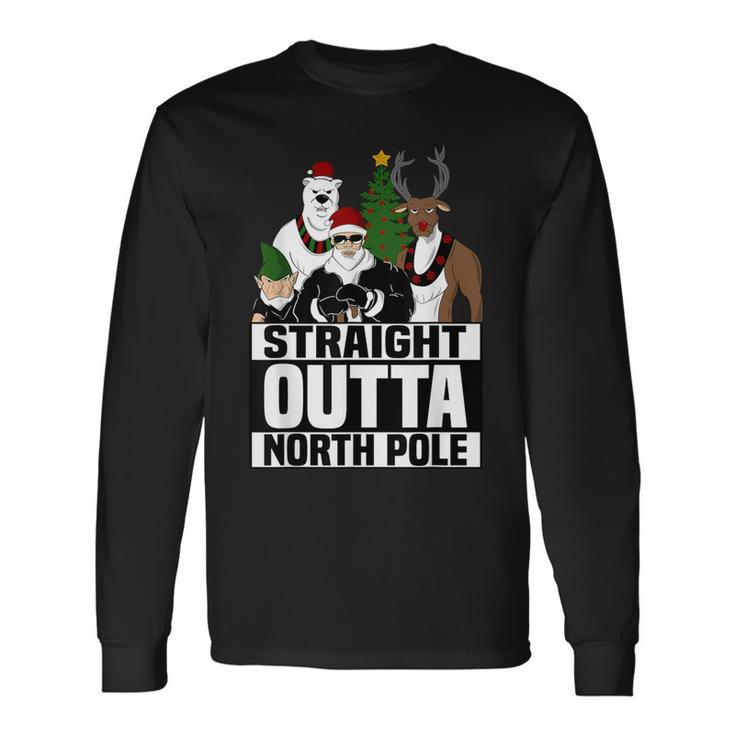 Straight Outta North Pole Christmas Pajama Long Sleeve T-Shirt Gifts ideas