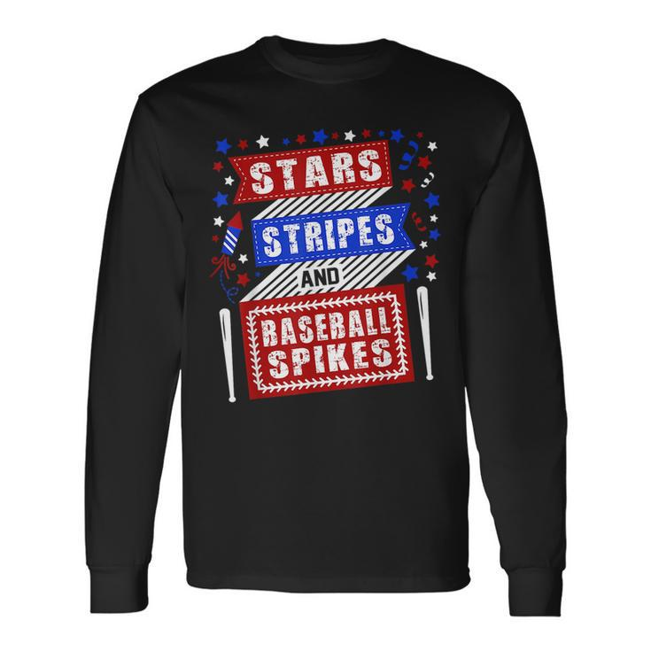 Stripes Stars And Baseball Spikes 4Th Of July Independence Long Sleeve T-Shirt