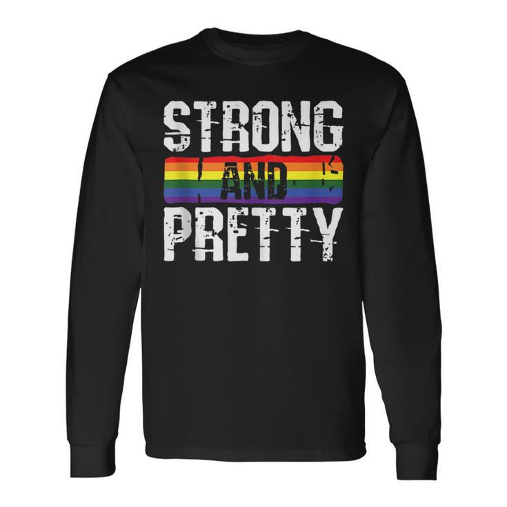 Strong And Pretty Gay Pride Gym Lifting Workout Lgbtq Ally Long Sleeve T-Shirt T-Shirt