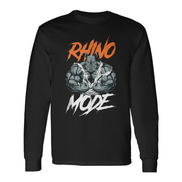 Strong Rhino With Big Biceps Rhino Mode For Gym Lover Long Sleeve T-Shirt