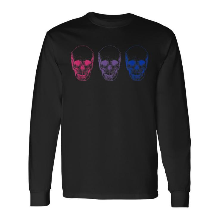 Subtle Bisexual Pride Goth Bi Pride Flag Skull Long Sleeve T-Shirt T-Shirt