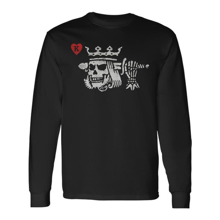 Suicide King Of Hearts Skull Wearing Crown Poker Long Sleeve T-Shirt