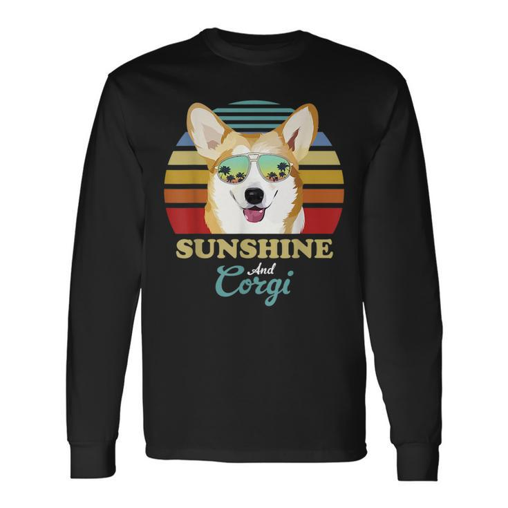 Sunshine And Corgi Dog Vintage Retro Sunset Beach Vibe Long Sleeve T-Shirt T-Shirt