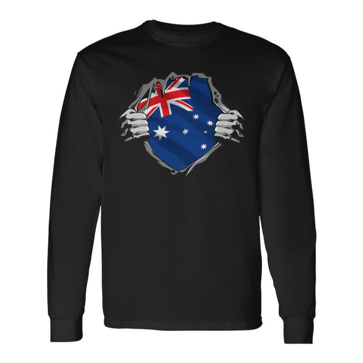 Superhero Australia Flag Aussie Hands Opening Shirt Chest Long Sleeve T-Shirt