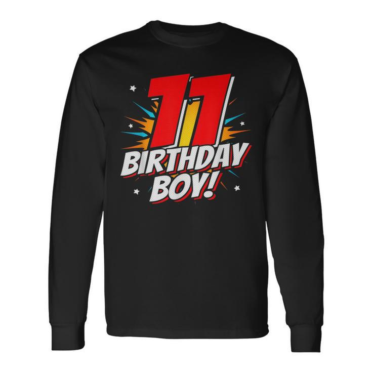 Superhero Birthday Boy Party 11 Year Old 11Th Birthday Long Sleeve T-Shirt