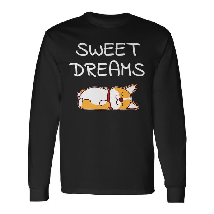 Sweet Dreams Sleeping Corgi Dog Quote Pajamas For Bedtime Long Sleeve T-Shirt T-Shirt