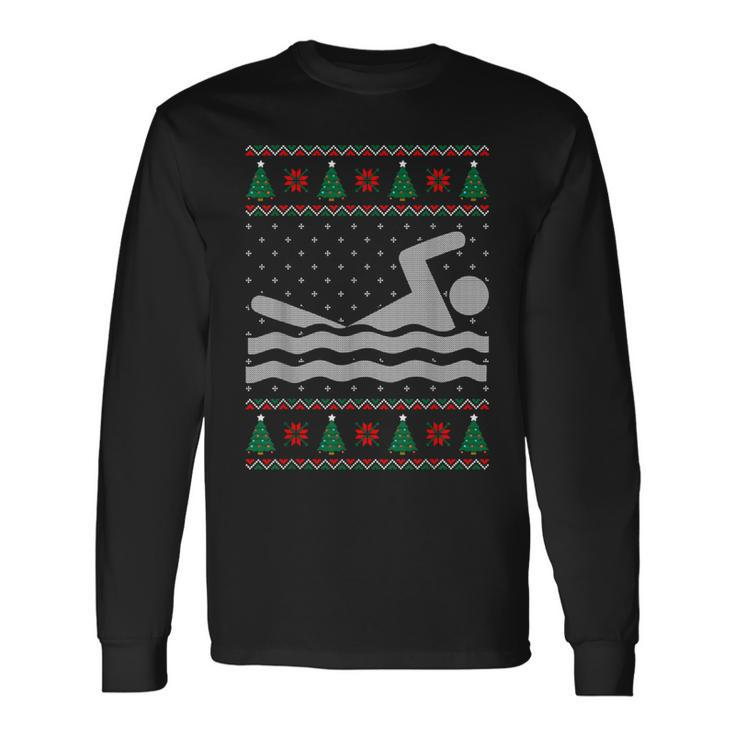 Swimming Ugly Christmas Sweater Long Sleeve T-Shirt