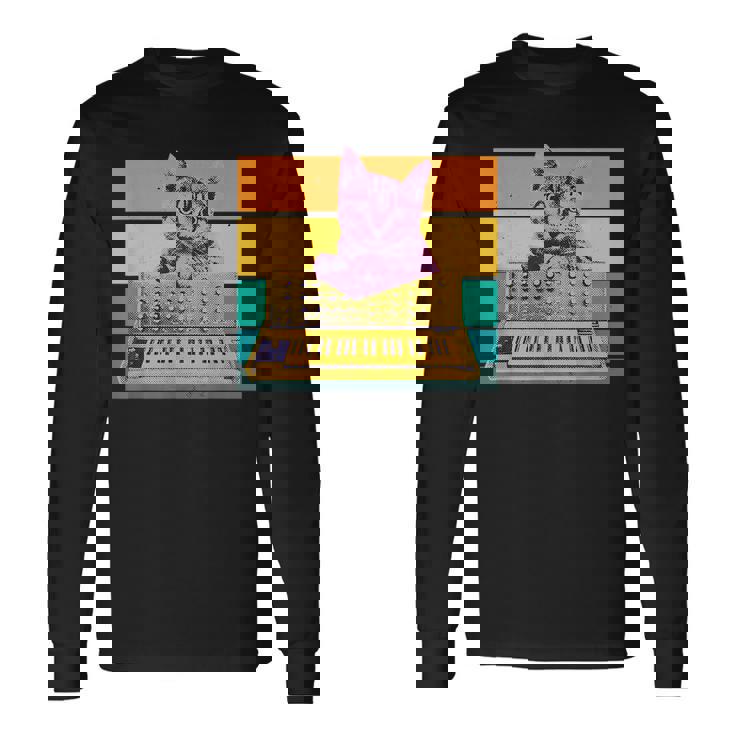 Synthesizer & Cat Vintage Analog Synth Retro Studio Gear Long Sleeve T-Shirt T-Shirt