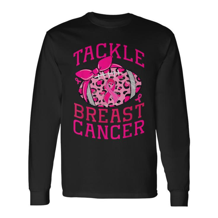 Tackle Breast Cancer Awareness Football Pink Ribbon Leopard Long Sleeve T-Shirt
